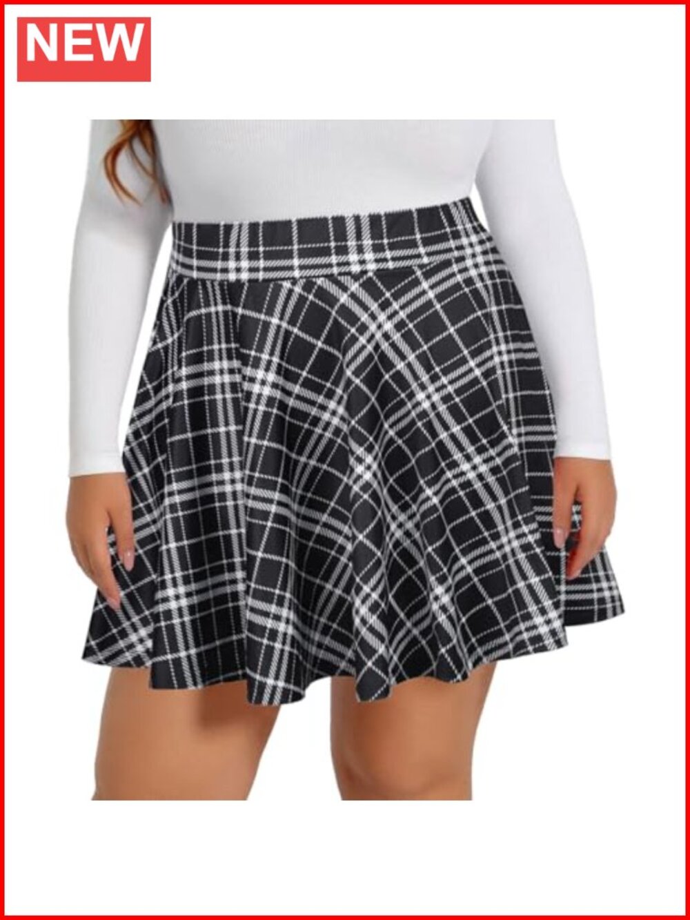Plus Size Pleated Mini Skirt High Waisted Flowy A-Line Stretch Skater